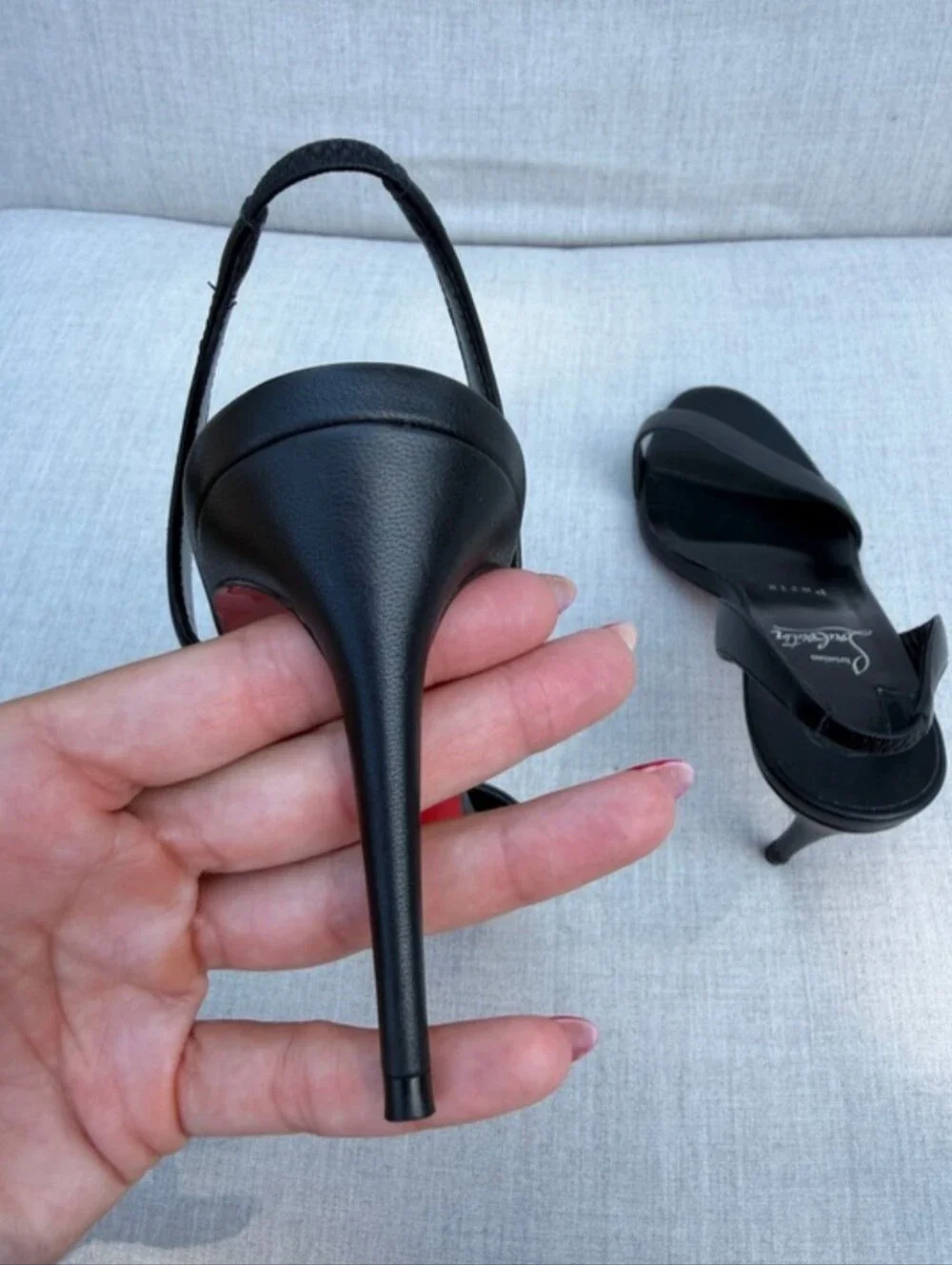 Christian Louboutin Black Leather Slingback Sandal Heels Size 39.5